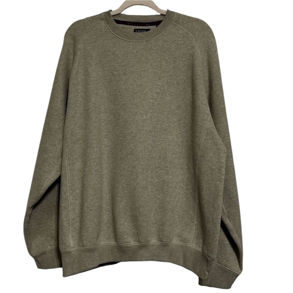 IZOD PerformX Pullover Sweatshirt Mens Large Tan Crew Neck Cotton Blend Heather